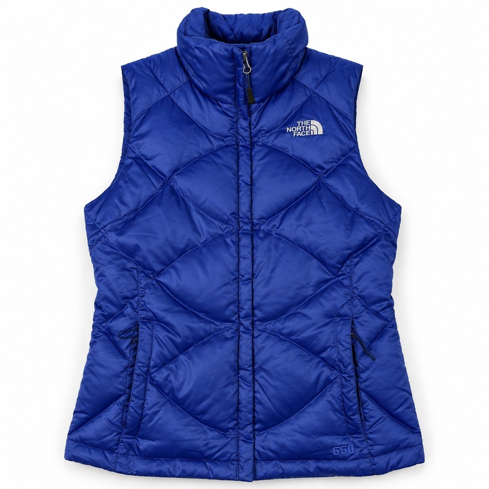 The North Face 550 Down Puffer Vest Women XS Blue Quilted Full Zip Sleeveless